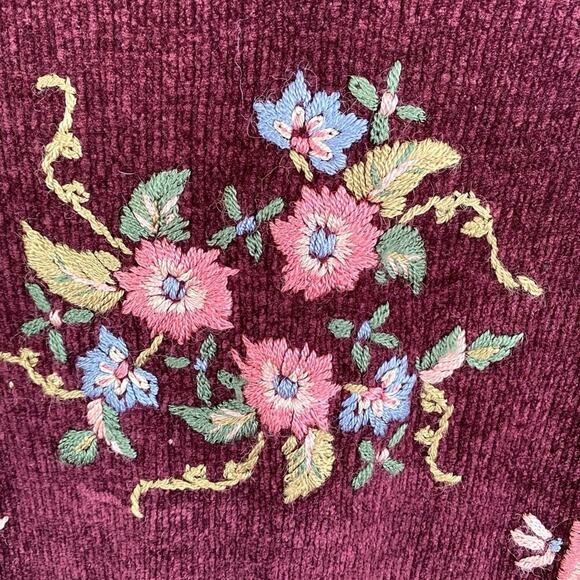 Vintage Chenille Floral Embroidered Coastal Grandmother Garden Tapestry Sweater - Picture 2 of 5